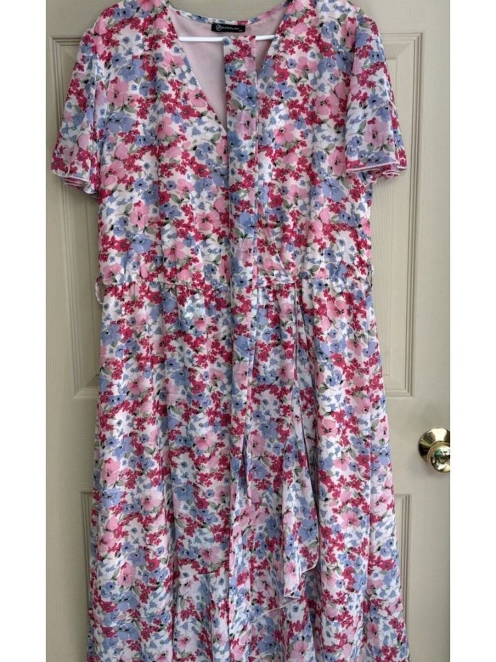 PRETTY GARDEN Maxi Wrap Dress Women's Size XXL Pink BLUE Floral Print